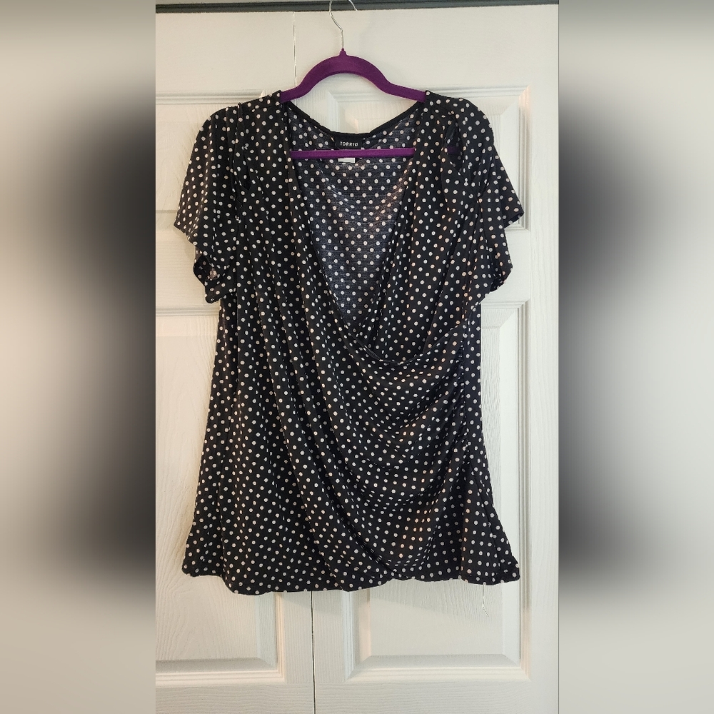 Torrid Black and White Polka Dot Blouse